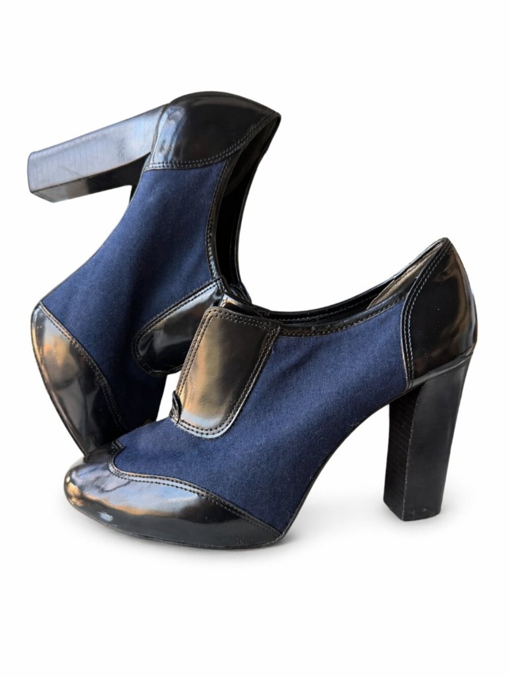 Tory Burch Navy Wool & Black Patent Oxford Pumps 8.5M